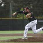 Mountlake Terraces Ethan Swenson (34) pitches during a baseball game between Mountlake Terrace and Bishop Blanchet at Edmonds-Woodway High School in Edmonds, Washington on Saturday, May 18, 2024. Mountlake Terrace won, 12-7.(Annie Barker / The Herald)