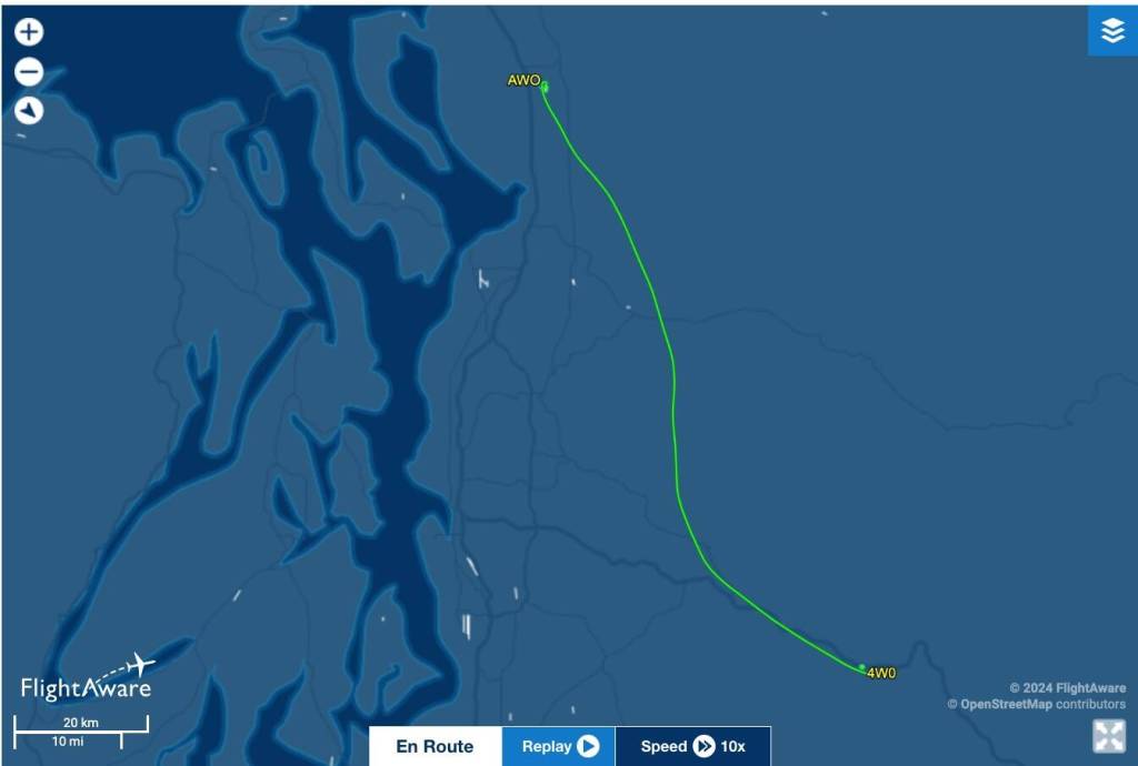 Screenshot of FlightAware data that suggests the plane was last reported in the air around 4:45 p.m., while climbing to a height of 5,600 feet, after flying past Bandera State Airport. (FlightAware)