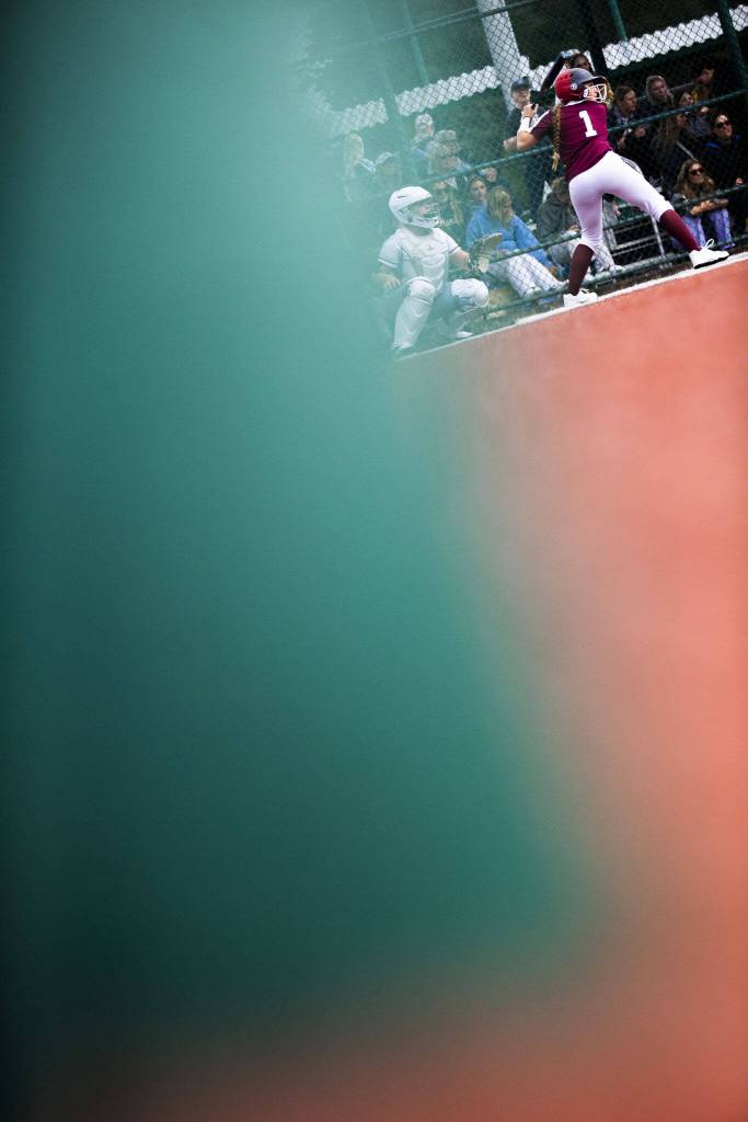 Cascades Kodie Rasmussen steps up to bat during the 3A state softball tournament game against Gig Harbor on Thursday, May 23, 2024 in Lacey, Washington. (Olivia Vanni / The Herald)