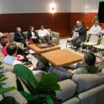 Rep. Suzan DelBene, mayor Kyoko Matsumoto-Wright and other community leaders gather for a discussion regarding the Mountlake Terrace Main Street Revitalization project on Tuesday, May 28, 2024, at the Traxx Apartments in Mountlake Terrace, Washington. (Ryan Berry / The Herald)