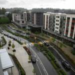 Van Ry Boulevard is seen from the top of the Traxx Apartments on Tuesday, May 28, 2024, in Mountlake Terrace, Washington. (Ryan Berry / The Herald)