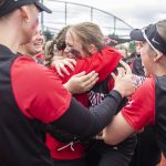 Snohomish players celebrate beating Garfield in the 3A state softball semifinal game to advance to the championship on Saturday, May 25, 2024 in Lacey, Washington. (Olivia Vanni / The Herald)