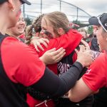 Snohomish players celebrate beating Garfield in the 3A state softball semifinal game to advance to the championship on Saturday, May 25, 2024 in Lacey, Washington. (Olivia Vanni / The Herald)