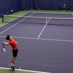Archbishop Murphys Cole Balen serves the ball during the Class 2A boys state tennis tournament at the Nordstrom Tennis Center in Seattle. Cole and his brother, Sean, placed seventh at state in doubles in 2023, but this season Cole swept his competition in straight sets to win the singles state title. (Photo courtesy Kathy Kenny)