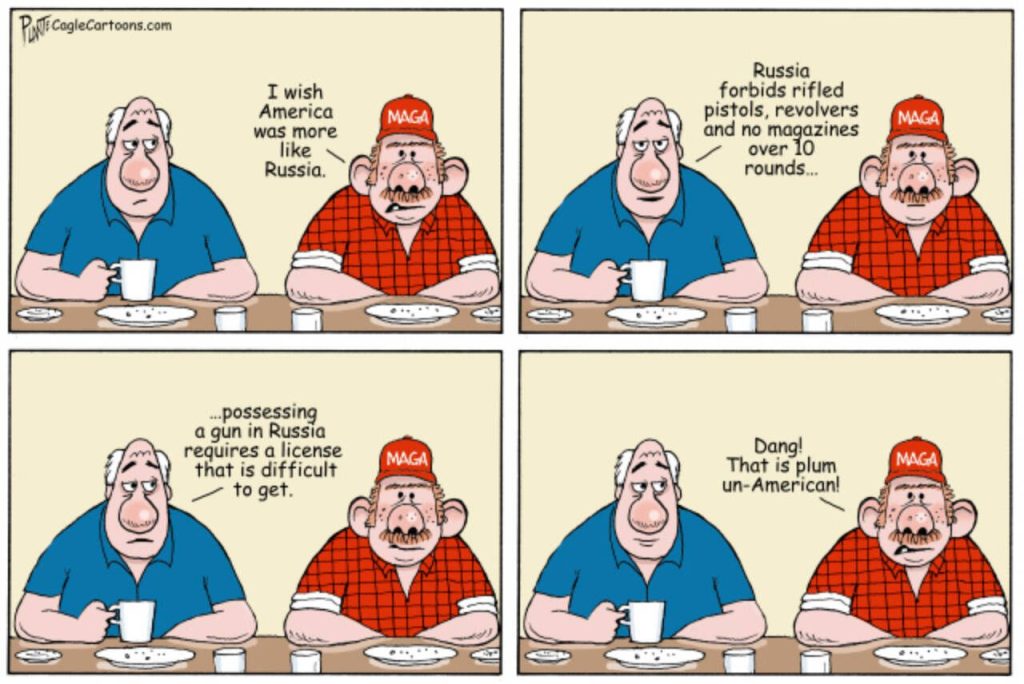An America More Like Russia, MAGA, Make America Great Again, RNC, GOP, Republican Party, NRA, guns, rifles, pistols, rifled pistols,
smooth bore barrels, laws, First Amendment, Second Amendment