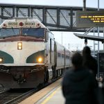 Amtrak Cascades train 517 from Vancouver to Portland arrives at Everett Station Thursday, March 9, 2023, in downtown Everett, Washington. (Ryan Berry / The Herald)