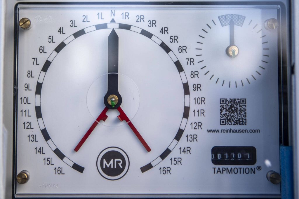 A gauge to check power draw levels at the Jennings Park Substation in Marysville, Washington on Wednesday, June 5, 2024. (Annie Barker / The Herald)
