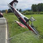 Snohomish County Fire District 4 respond to a plane that skidded off a runway into through a fence and struck a Dodge Ram 1500 on Saturday. There were no injuries. (Photo provided by Snohomish County Fire District 4)