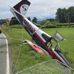 Snohomish County Fire District #4 respond to a plane that skidded off a runway into through a fence and struck a pick up truck on Saturday June 1. There were no injuries. (Photo provided by Snohomish County Fire District #4)