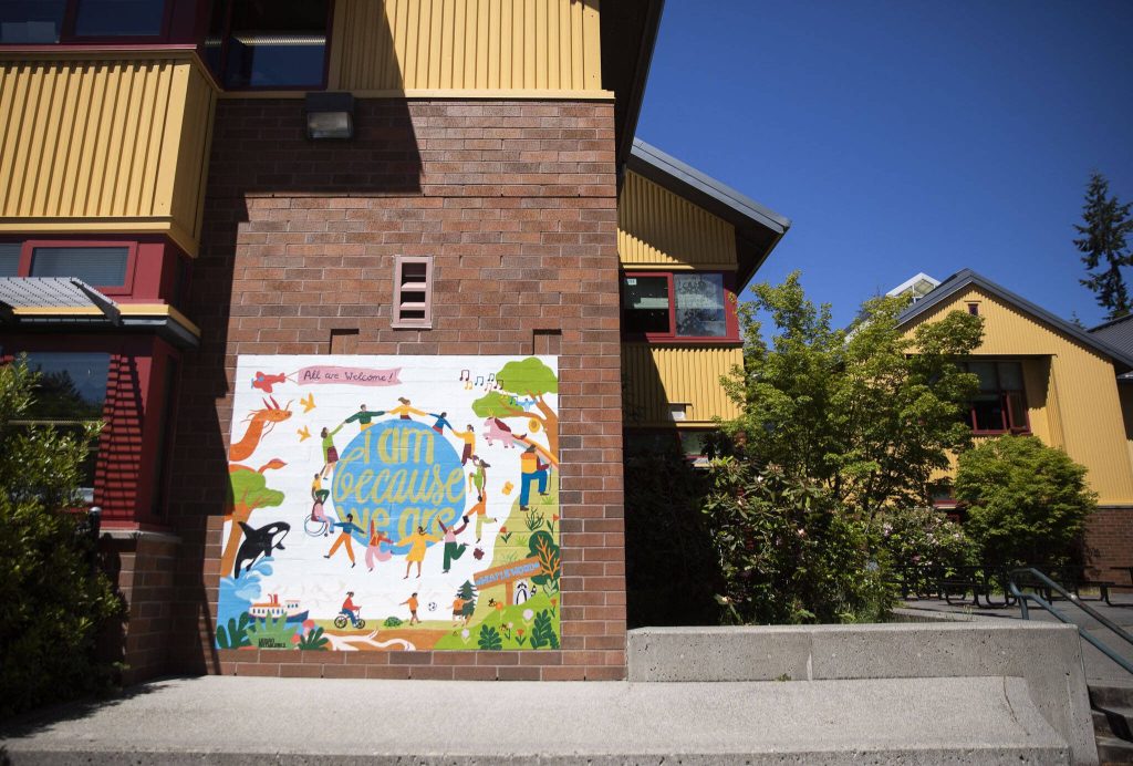 A mural on the playground at Maplewood Parent Cooperative School on Friday, June 7, 2024 in Edmonds, Washington. (Olivia Vanni / The Herald)
