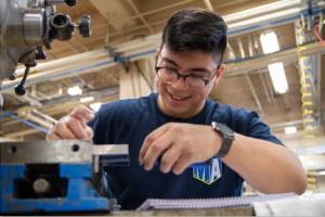 Manufacturing Academy student works on a project in March 2023 at Advanced Manufacturing Apprenticeships' Bates Technical College Manufacturing Academy cohort. (Photo provided by AJAC)