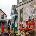 Apexer works on the graffiti installment at the Schack Wednesday morning on June 24, 2020. (Kevin Clark / The Herald)
Apexer works on the graffiti installment at the Schack Wednesday morning on June 24, 2020. (Kevin Clark / The Herald)