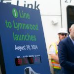 A countdown marks 83 days until the opening of the Lynnwood Link during a press event at the Lynnwood City Center Link Station on Friday, June 7, 2024, in Lynnwood, Washington. (Ryan Berry / The Herald)