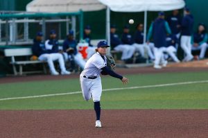 AquaSox second baseman Brock Rodden throws out a runner June 5 during a game against the Vancouver Giants at Funko Field in Everett. Rodden has been the teams top offensive performer so far this season. (Ryan Berry / The Herald)