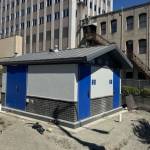 A new two-stall public restroom is under construction at the northeast corner of the Everett Municipal Buildings parking lot in Everett, Washington. (Courtesy of the City of Everett)