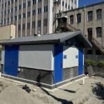 A new two-stall public restroom is under construction at the northeast corner of the Everett Municipal Building’s parking lot in Everett, Washington. (Courtesy of the city of Everett)