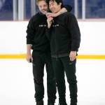 Jean-Luc Baker, left, throws his arm around Nathan Chen as the two speak to a class during the Seattle Skating Club 2024 Your True Step figure skating seminar on Saturday, June 15, 2024, at Olympic View Arena in Mountlake Terrace, Washington. (Ryan Berry / The Herald)