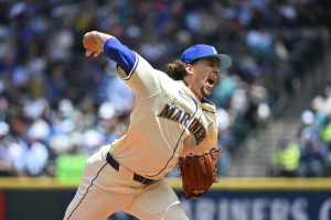 Logan Gilbert of the Seattle Mariners throws a pitch during the second inning against the Texas Rangers at T-Mobile Park on June 16, 2024, in Seattle, Washington. (Alika Jenner / Getty Images)