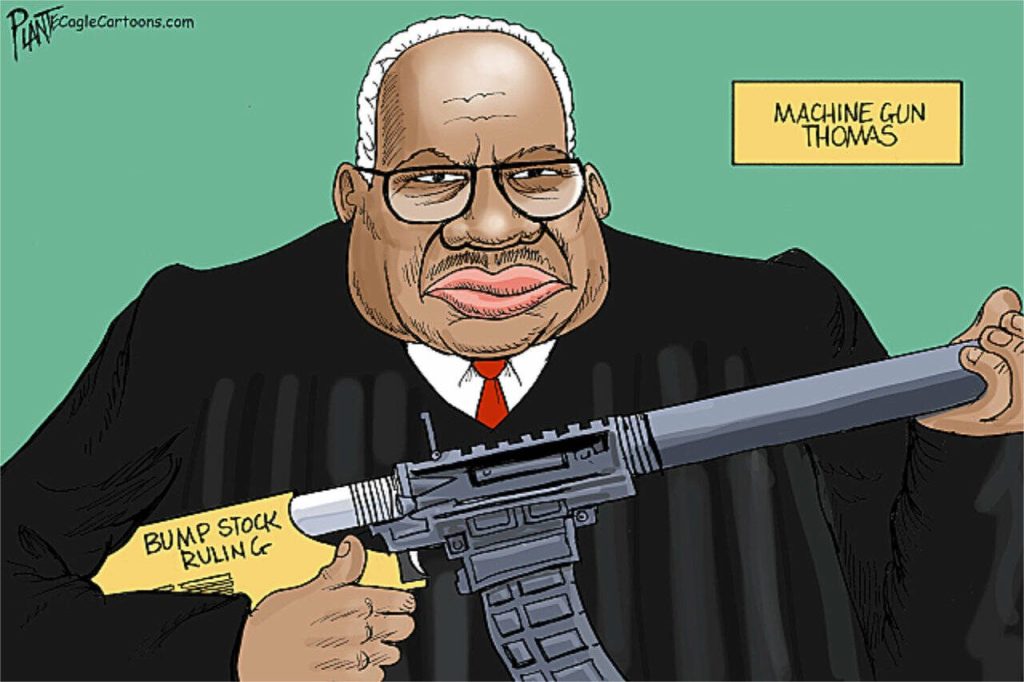 Machine Gun Thomas, SCOTUS, Associate Justice Clarence Thomas, bump stock, originalist, conservative, rolling back ban, Michael Cargill, Las Vegas 2017 shooter, ruled not a machine gun, Supreme Court Of The United States, gun violence, rapid fire