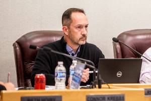 Marysville School Board President Wade Rinehardt at a school board meeting on Monday, June 3, 2024 in Marysville, Washington. (Olivia Vanni / The Herald)