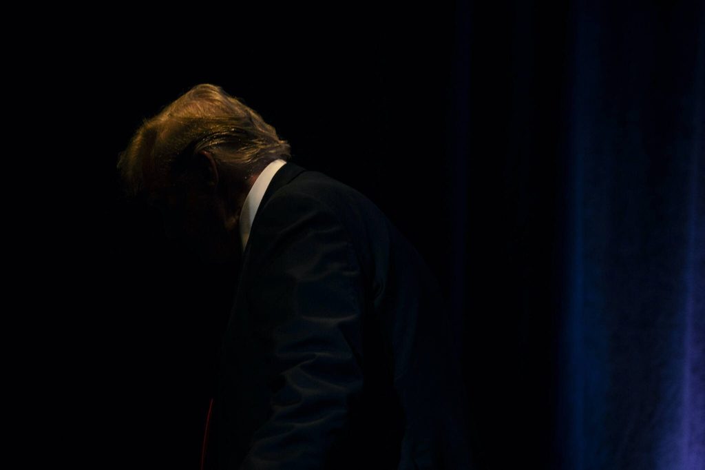 Former President Donald Trump leaves the stage after speaking at the Libertarian National Convention in Washington, May 25, 2024. If Trump is convicted, it will be up to Justice Juan M. Merchan to decide whether his punishment will include prison time. (Haiyun Jiang/The New York Times)