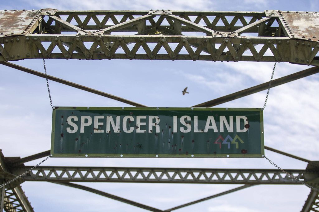 The entry sign at Spencer Island Park on Saturday, June 29, 2024 in Everett, Washington. (Annie Barker / The Herald)