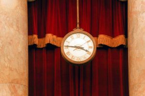 The clock in the Supreme Court chamber in Washington on May 8, 2024. When the clock strikes 10 a.m., a marshal ushers in a session. The New York Times received rare access to capture the courtroom during a momentous term. (Amir Hamja/The New York Times)