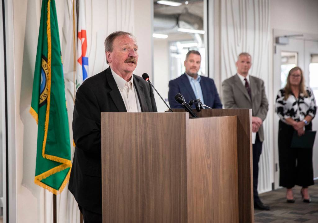 Snohomish County Executive Dave Somers speaks are the Elections Center ribbon cutting on Tuesday, July 9, 2024 in Everett, Washington. (Olivia Vanni / The Herald)