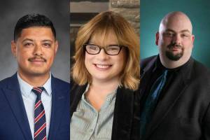 Julio Cortes, left, Annie Fitzgerald, Bryce Nickel