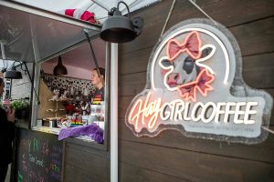 Melinda Grenier serves patrons at her coffee truck called Hay Girl Coffee during the third annual Arlington Pride event in Arlington, Washington on Sunday, June 2, 2024. (Annie Barker / The Herald)