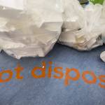 Not disposable is printed on the floor next to the Styrofoam recycling area on Jan. 29, 2020 in Bothell, Washington. (Olivia Vanni / The Herald)
