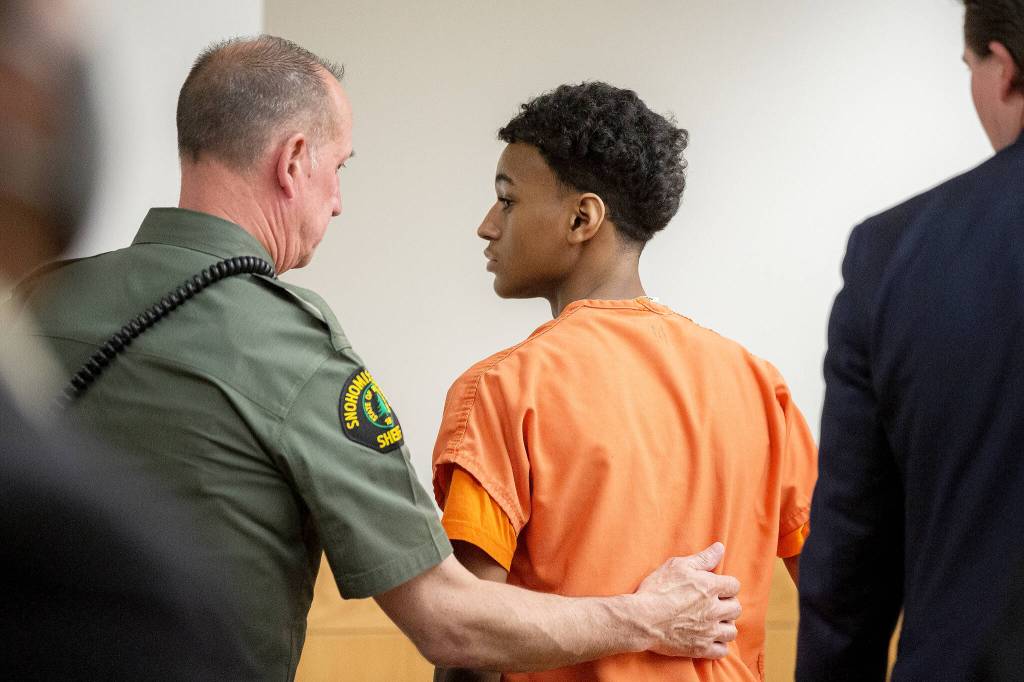 Samuel Gizaw, charged in the fatal shooting of 13-year-old Jayda Woods-Johnson, appears in court for his plea hearing on Wednesday, July 10, 2024, at Snohomish County Superior Court in Everett, Washington. (Ryan Berry / The Herald)