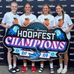 From left to right: Arlingtons Kierra Reese and Stanwoods Ellalee Wortham, Ava DePew and Presley Harris. The foursome, called Awesome Mix 12, won the High School Elite division in 2023 and returned to the Spokane Hoopfest this year to claim the Womens Competitive division title. (Photo courtesy Sarah Reese)