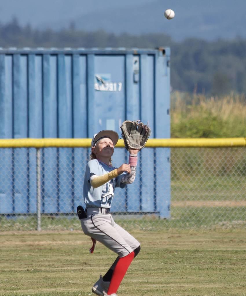 Knox Barstad prepares to catch the ball during practice at the Snohomish Little League Complex in Snohomish, Washington on Thursday, July 18, 2024. (Taras McCurdie / The Herald)