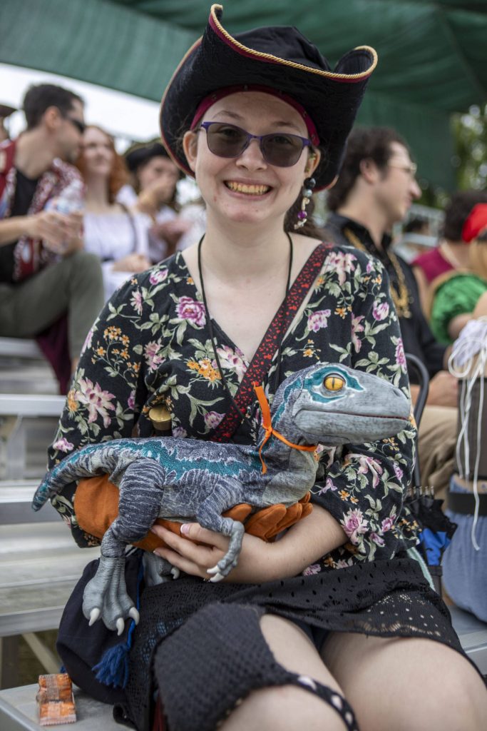 Scarlett Delestrez poses for a photo at the Washington Midsummer Renaissance Faire near Monroe on Sunday. (Annie Barker / The Herald)