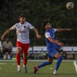 Everetts Ignacio Brandan (11) fights for the ball during the EPLWA championships between semi-pro mens soccer team Everett Jets FC and Yakima United at Archbishop Murphy High School in Everett, Washington on Saturday, July 27, 2024. Yakima won, 6-1. (Annie Barker / The Herald)