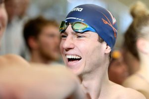Glacier Peak High School graduate Matt King earned an Olympic gold medal as a member of the U.S. mens 400-meter freestyle relay team. (Matt Riley / UVA Athletic Communications)