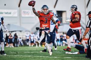 Arlington High School graduate Max Gray led the Calanda Broncos to the Swiss Bowl championship. (Alex Bertrand photo)