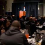 Washington Attorney General Bob Ferguson speaks at the Snohomish & Island County Labor Council champions dinner on Tuesday, Oct. 10, 2023 in Everett, Washington. (Olivia Vanni / The Herald)