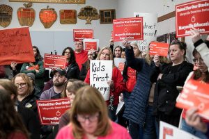 People fill the board room for public comment during a Marysville school board meeting on Feb. 5 in Marysville. (Olivia Vanni / The Herald)