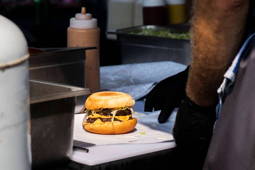 A Victory Burger from The Victor Tavern at Taste Edmonds on Friday in Edmonds. (Olivia Vanni / The Herald)