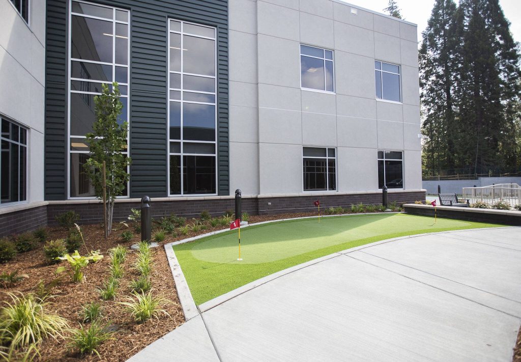 A small putting green outside of the new Providence Swedish Rehabilitation Hospital on Wednesday near Lynnwood. (Olivia Vanni / The Herald)