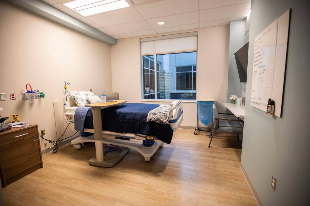 Inside a patient room in the new Providence Swedish Rehabilitation Hospital on Wednesday near Lynnwood. (Olivia Vanni / The Herald)