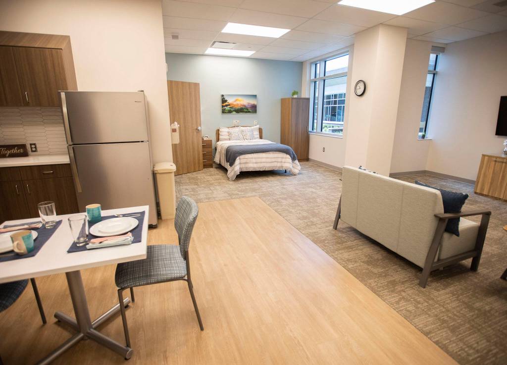 Inside a large patient room at the new Providence Swedish Rehabilitation Hospital on Wednesday near Lynnwood. (Olivia Vanni / The Herald)