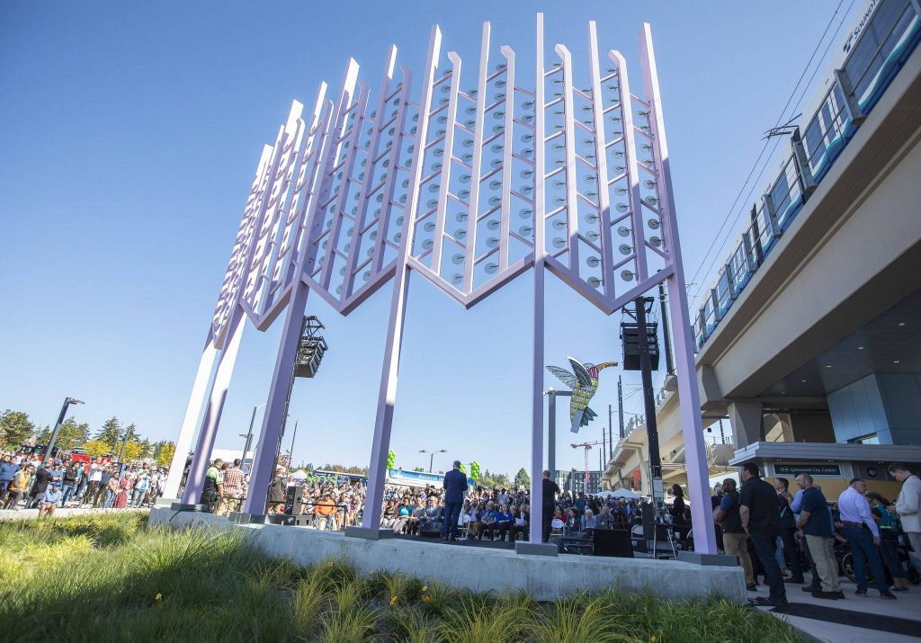 King County Executive Dow Constantine speaks during the Lynnwood 1 Line extension opening celebrations on Friday, Aug. 30, 2024 in Lynnwood, Washington. (Olivia Vanni / The Herald)