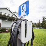 An EV charger in Granite Falls outside of Granite Falls City Hall on Thursday, Aug. 22, 2024 in Granite Falls, Washington. (Olivia Vanni / The Herald)