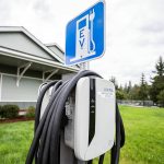 An EV charger in Granite Falls outside of Granite Falls City Hall on Thursday, Aug. 22, 2024 in Granite Falls, Washington. (Olivia Vanni / The Herald)