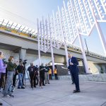 King County Executive Dow Constantine speaks to a group of media members gathered to take a ride on the new Link light rail extension on Wednesday, Aug. 28, 2024 in Lynnwood, Washington. (Olivia Vanni / The Herald)