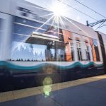 A Link light rail train pulls into the Mountlake Terrace station on Wednesday, Aug. 28, 2024 in Mountlake Terrace, Washington. (Olivia Vanni / The Herald)