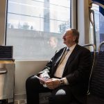 Snohomish County Executive Dave Somers rides the new Lynnwood Link Line on Wednesday, Aug. 28, 2024 in Mountlake Terrace, Washington. (Olivia Vanni / The Herald)